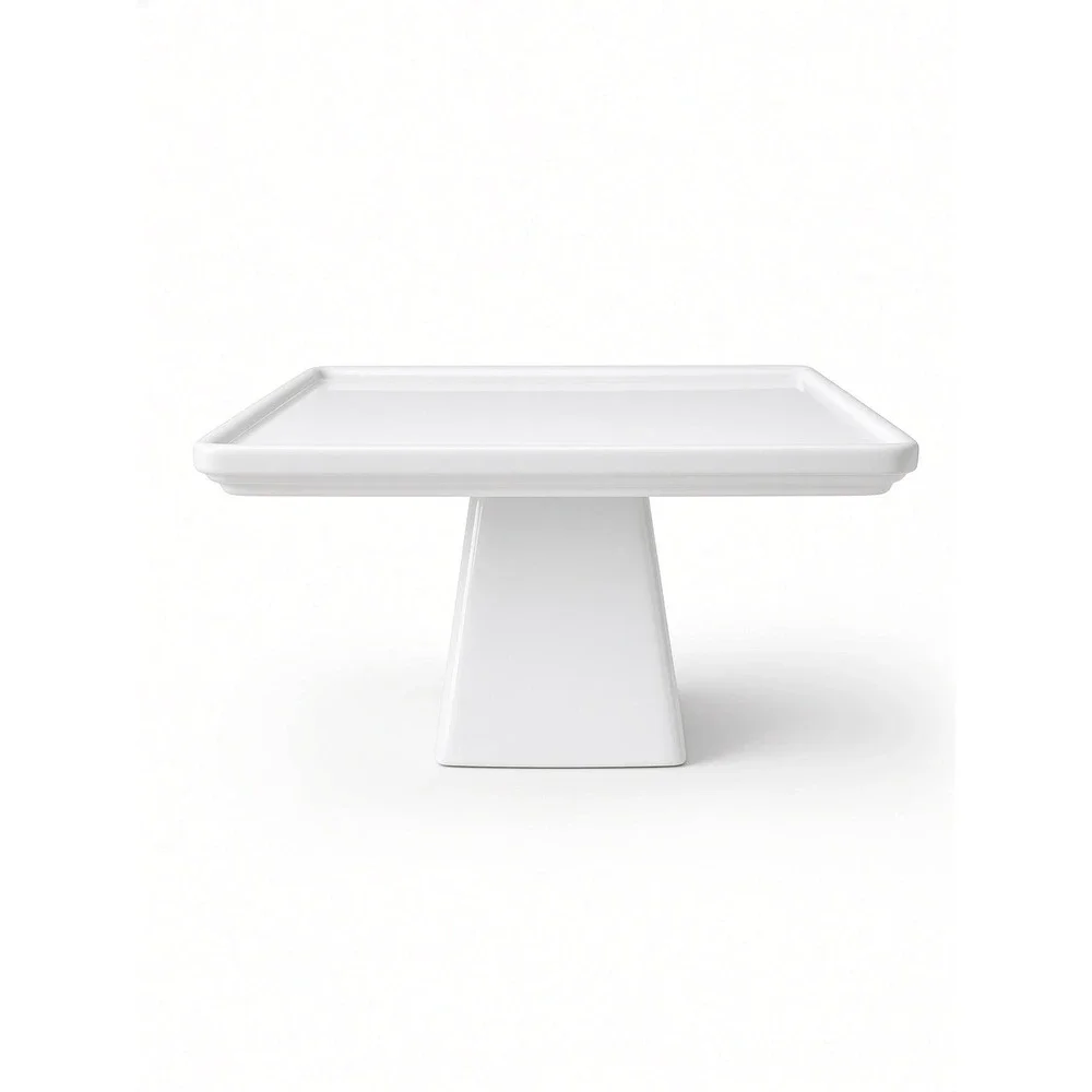 Solus White Ceramic Square Cake Stand Pedestal 8 Inch Modern Dessert Server